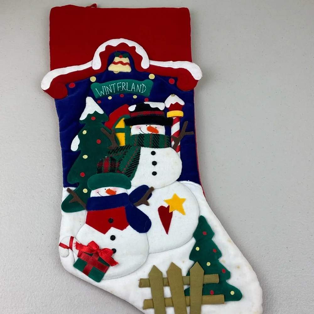 Vintage Pima Creations, Inc. Velvet Quilted Christmas Stocking 3-D ⛄️snowman